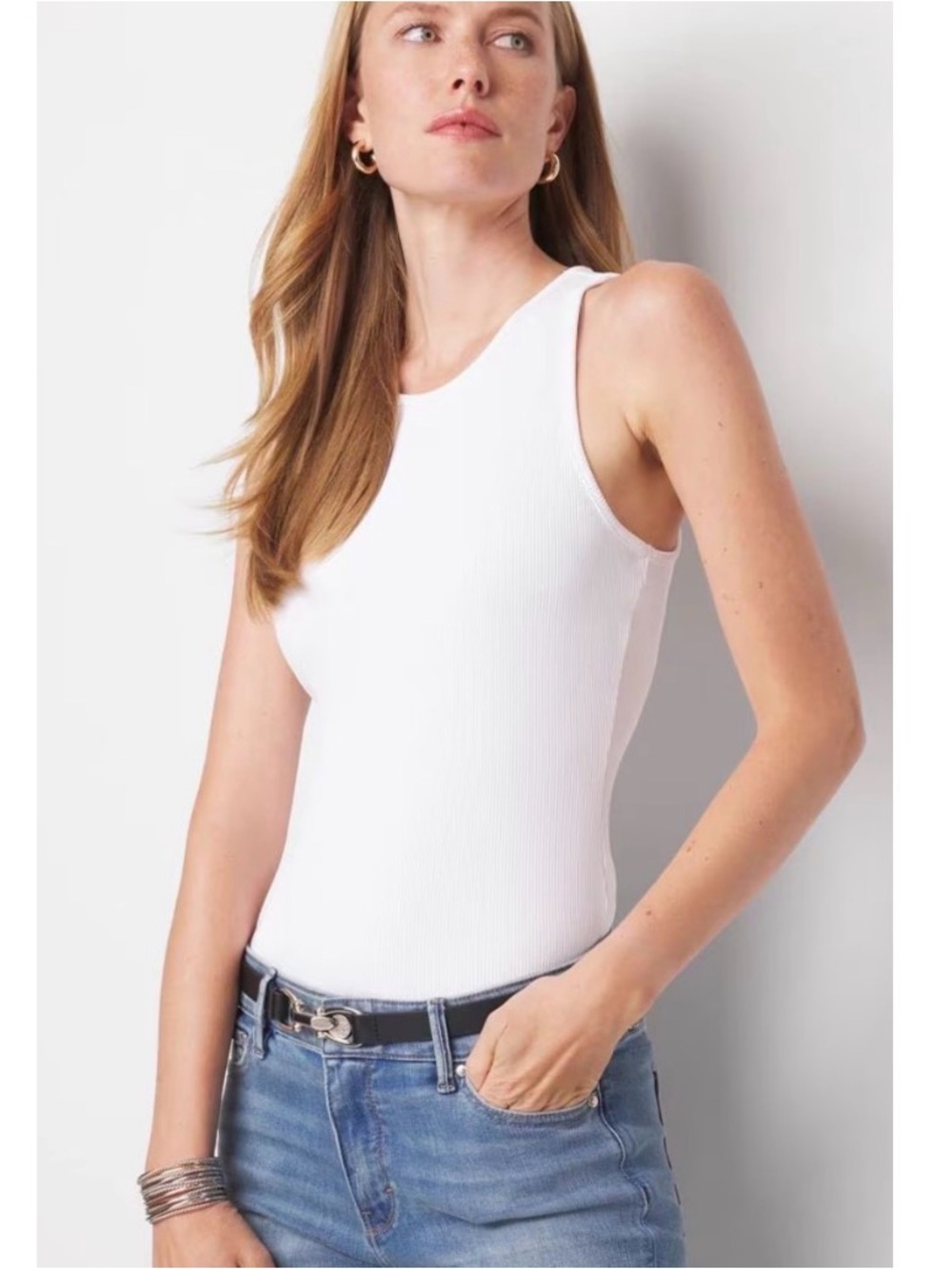$49 WHBM ForME Classic White Ribbed Tank Top - Women M